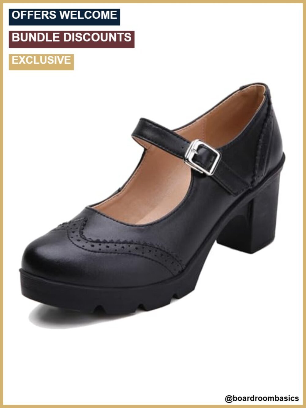 Chunky Low Block Heels Mary Jane Closed Toe Work Pumps Comfortable Round Toe